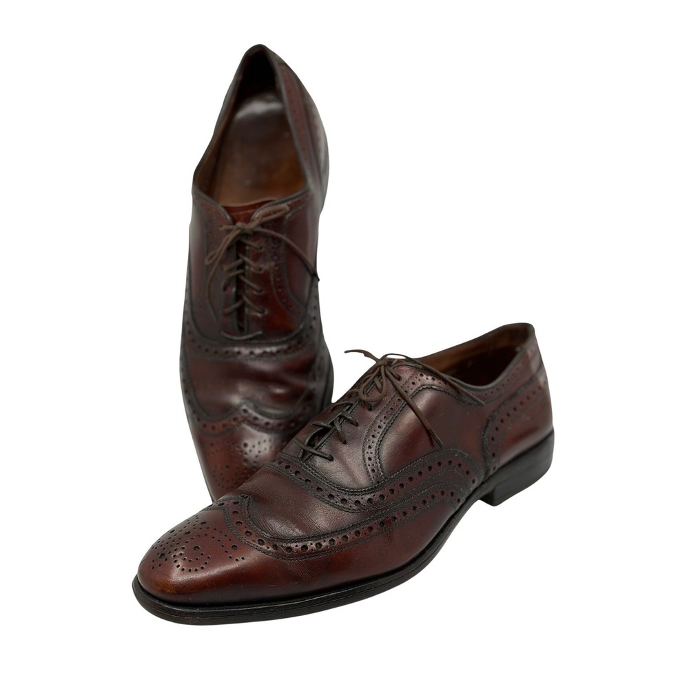 Allen Edmonds McAllister Burgundy Brown Leather Wingtip Brogue Oxford Shoes 11 B